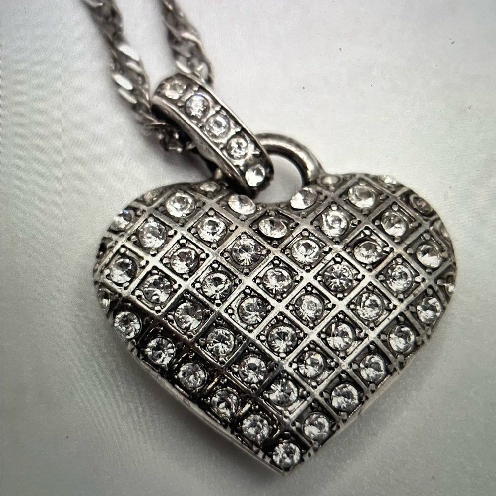Vintage Brighton “ Diamond Lace” Necklace Puff Heart Reversible